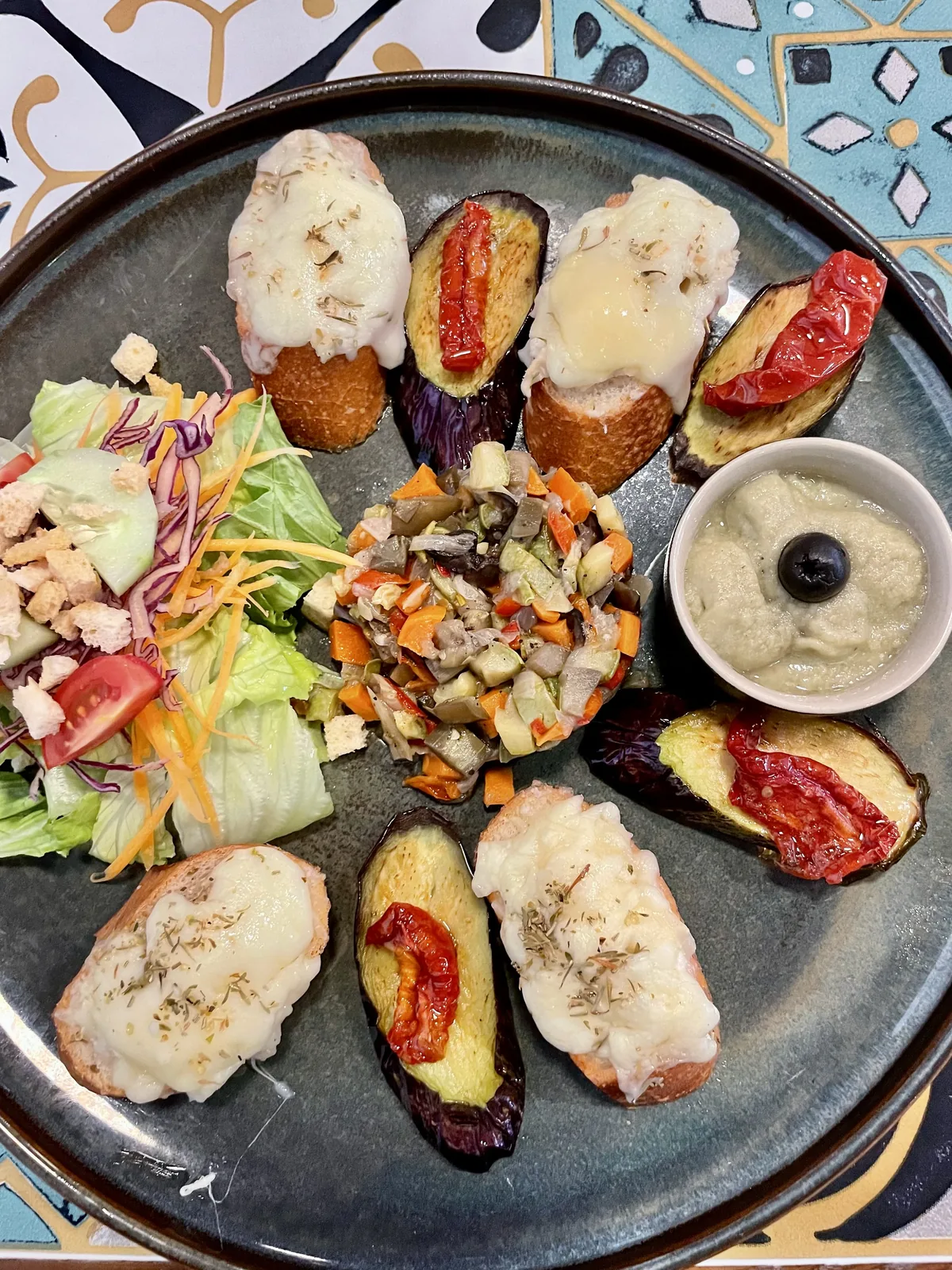 French and Mediterranean plate at a Luang Prabang restaurant