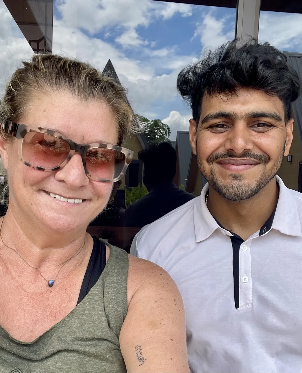 Jennifer with Singh, the manager of the Nature Resort in Vang Vieng